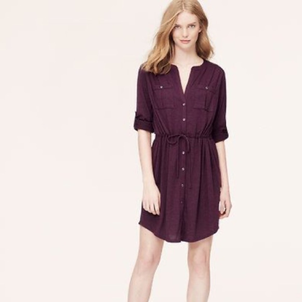 LOFT Knit Shirtdress in Rich Violet Heather, M